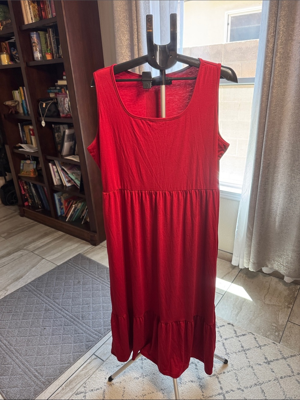Sleeveless Red Maxi Dress with Tiered Hem